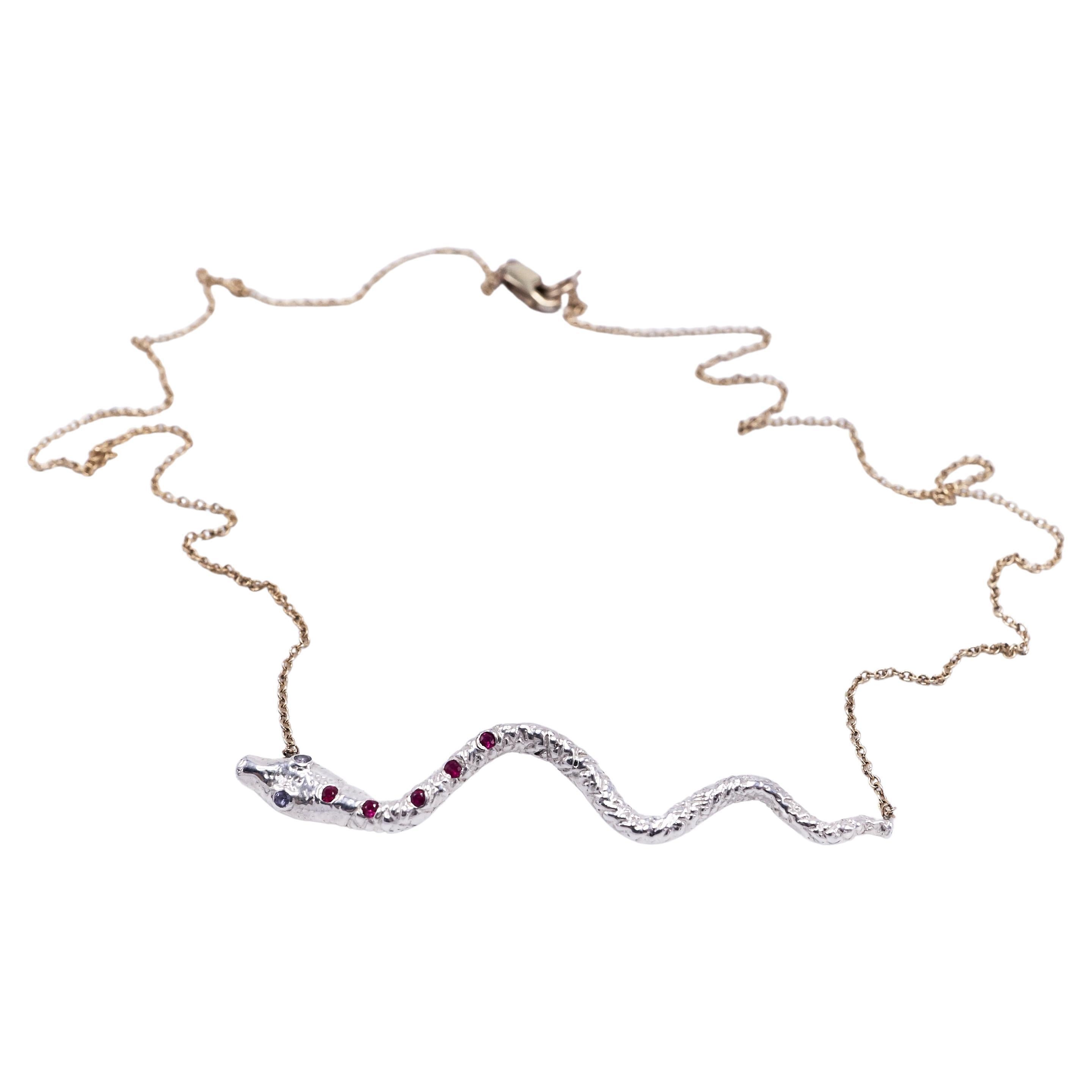 Collier de serpent en argent, rubis et iolite, chaîne remplie d'or J Dauphin