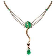 Schlangenhalskette mit 9 kt. Smaragde und Diamanten in 18 k Gold von Alexander Leyser