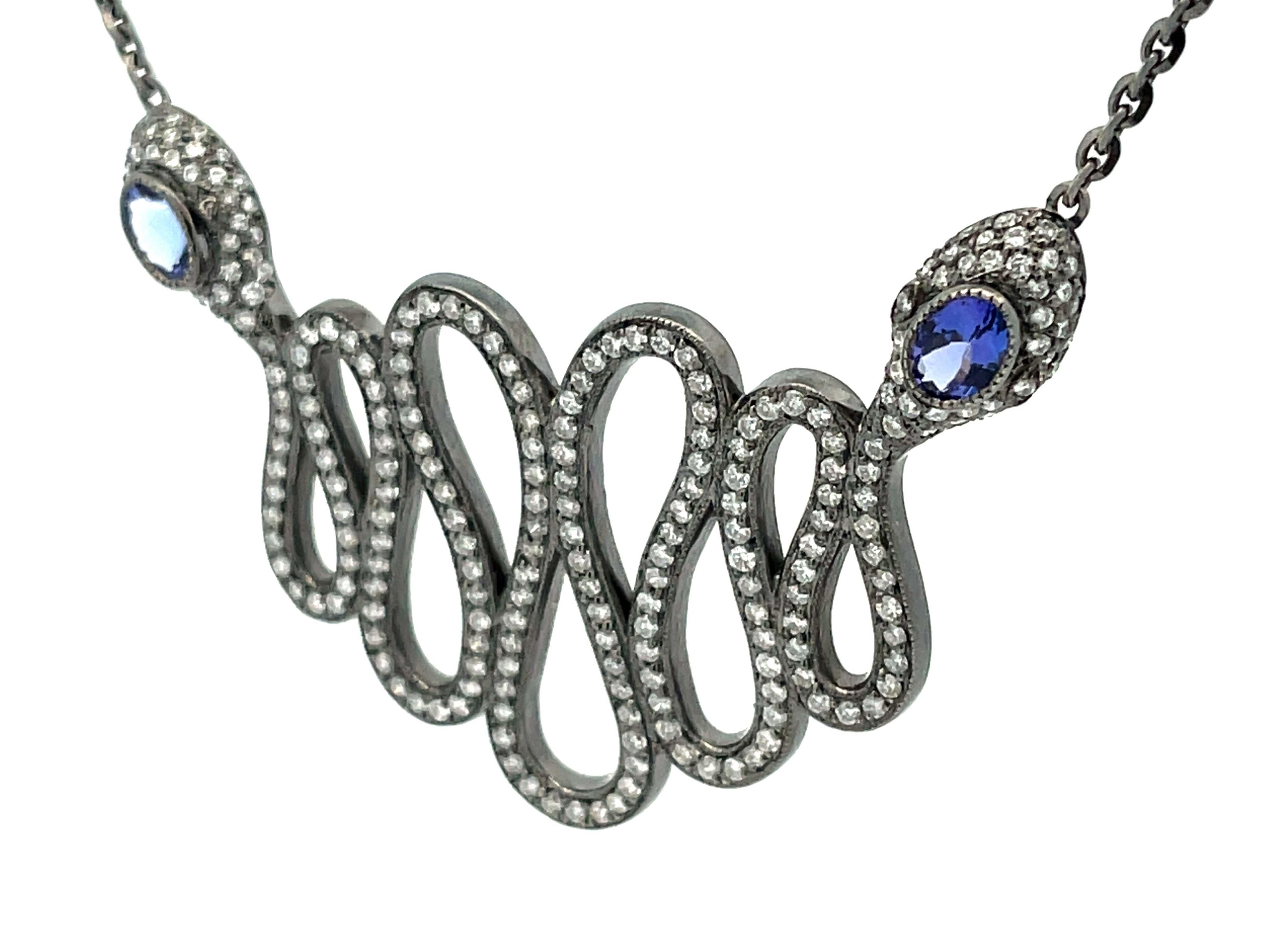 Women's Snake Necklace with Diamonds and Tanzanite in 18k Black Gold For Sale