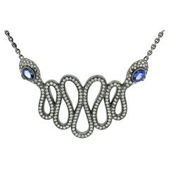 Vintage Snake Necklace with Diamonds and Tanzanite in 18k Black Gold