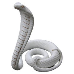 Snake ornamental sculpture In white and gold ceramic Tommaso Barbi 1970s