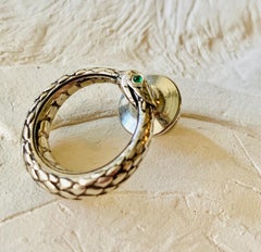 Snake Ouroboros Sterling silver, Emerald Lapel Pin