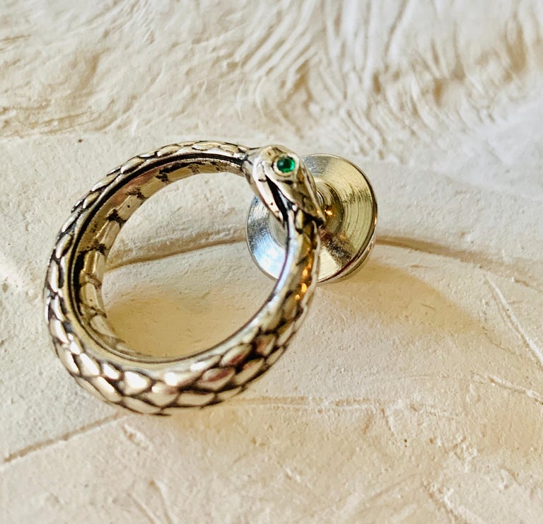 Snake Ouroboros Sterling silver, Emerald Lapel Pin For Sale at 1stDibs ...