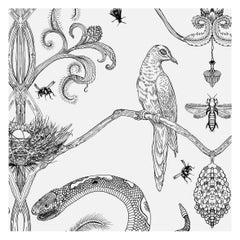 Snake Party in Black and White-Smooth Wallpaper with Hand Drawn Animals
