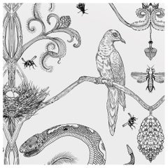 Snake Party in Black and White-Smooth Wallpaper with Hand Drawn Animals