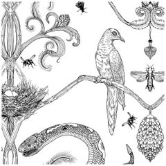 Snake Party in Charcoal-Smooth Wallpaper with Hand Drawn Animals