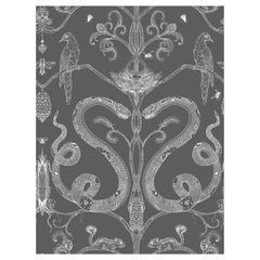 Snake Party in Charcoal-Smooth Wallpaper with Hand Drawn Animals
