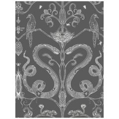 Snake Party in Charcoal-Smooth Wallpaper with Hand Drawn Animals