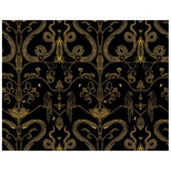 Snake Party in Gold on Black-Smooth Wallpaper with Hand Drawn Animals