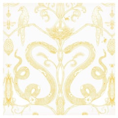 Snake Party in Gold on White-Smooth Wallpaper with Hand Drawn Animals