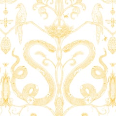 Snake Party in Lilac on Cream, Smooth Wallpaper with Hand Drawn Animals