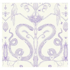 Snake Party in Lilac on Cream, Smooth Wallpaper with Hand Drawn Animals