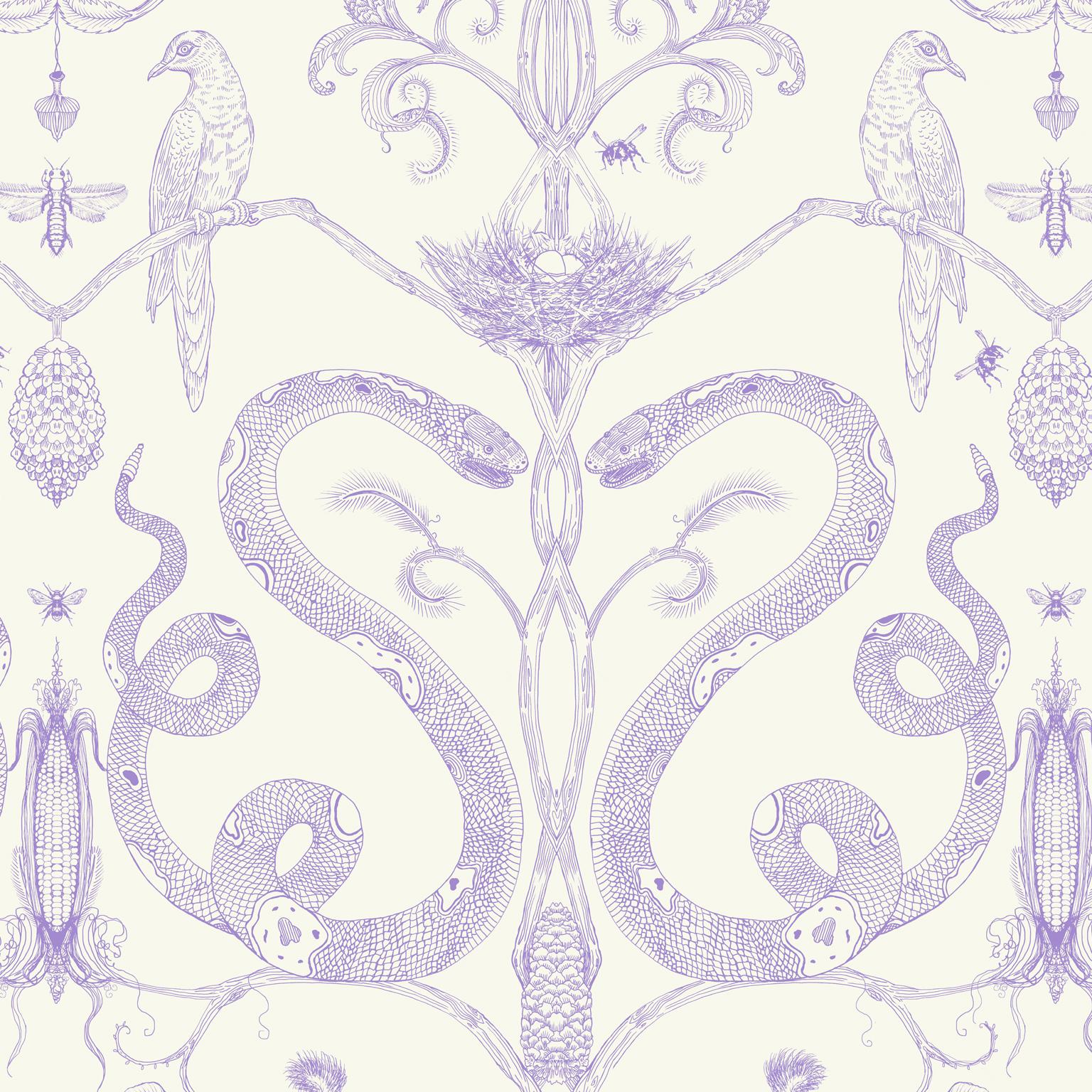 Snake Party in Rainbow Pastel-Smooth Wallpaper with Hand Drawn Animals For Sale 2