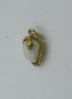 Snake Pendant Baroque Pearl Egg Antique Victorian 14 Karat Gold