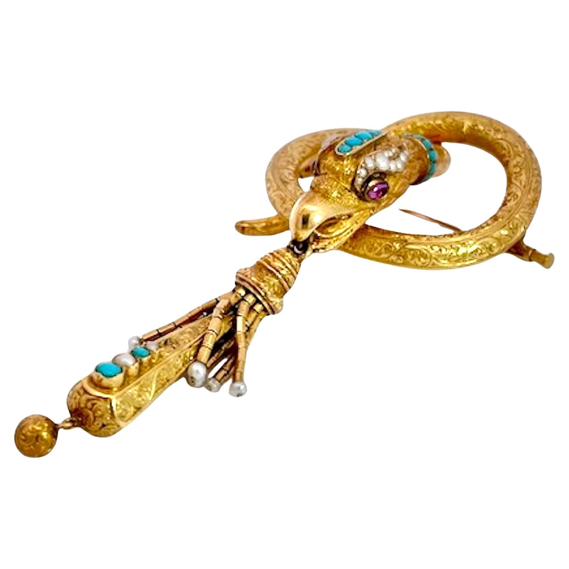 Snake Pendant Brooch 18K French