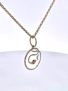 Snake Pendant Diamond Ruby Crescent 14K