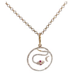 Snake Pendant Diamond Ruby Crescent 14K Snake Pendant Diamond Ruby Crescent 14K