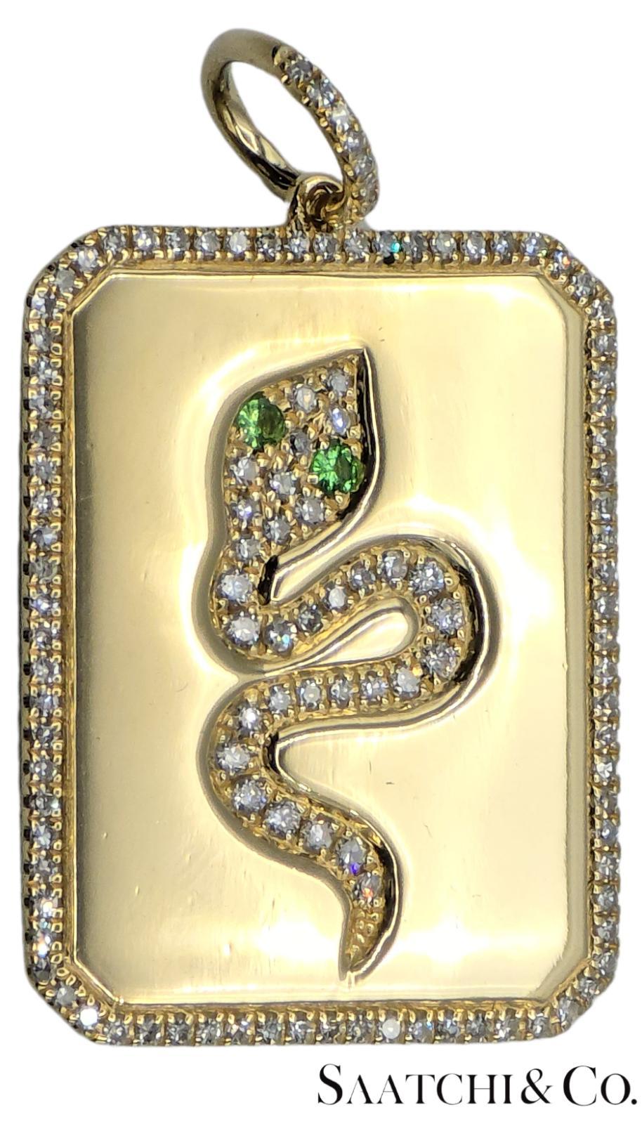 Schlange Anhänger Natürlicher VVS Diamant & Natürlicher Tsavorit 14k 585 Gelbgold im Zustand „Hervorragend“ im Angebot in New York, NY
