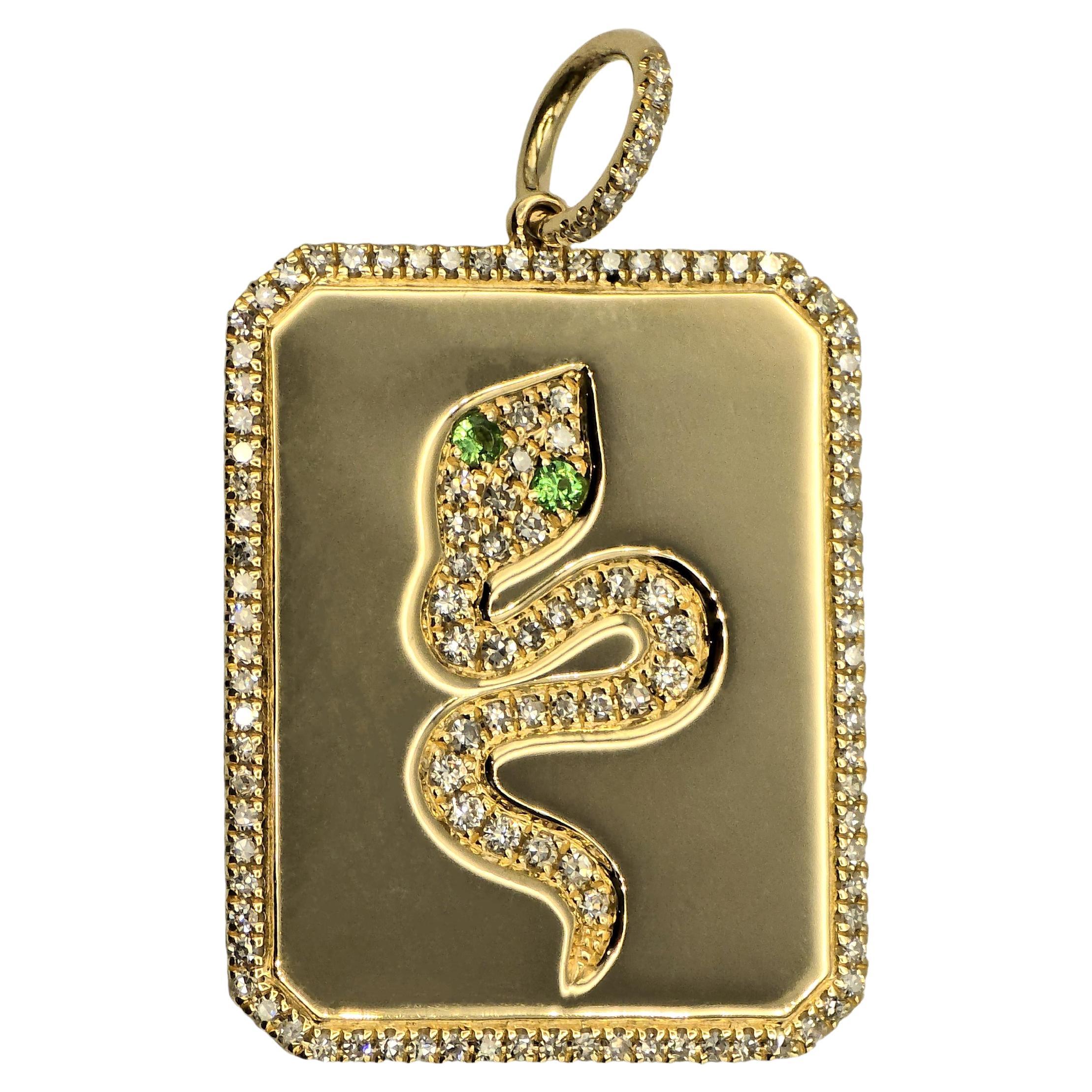 Schlange Anhänger Natürlicher VVS Diamant & Natürlicher Tsavorit 14k 585 Gelbgold