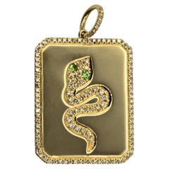 Schlange Anhänger Natürlicher VVS Diamant & Natürlicher Tsavorit 14k 585 Gelbgold