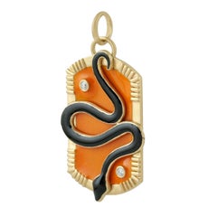 Snake Picture Enamel Pendant With Diamonds Made In 18k Yellow Gold