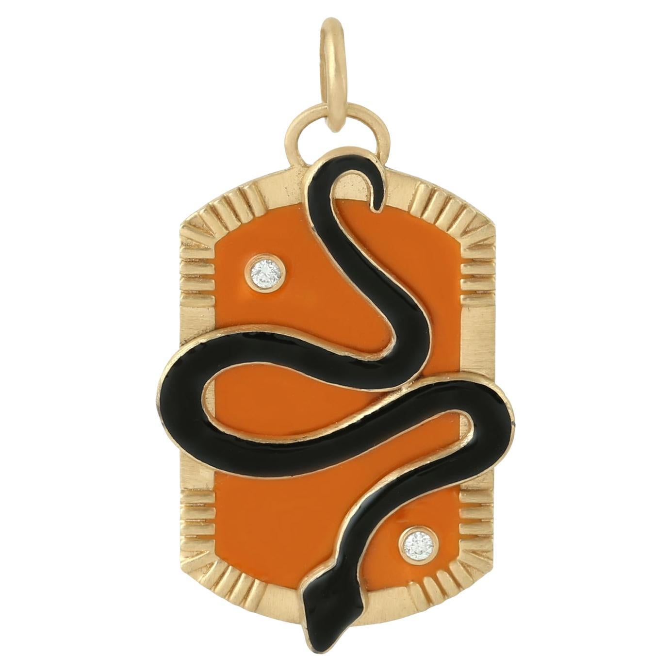 Pendentif serpent en émaillé avec diamants en or jaune 18 carats