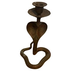 Snake possibly brass Candle Holder with Ornate floral patina