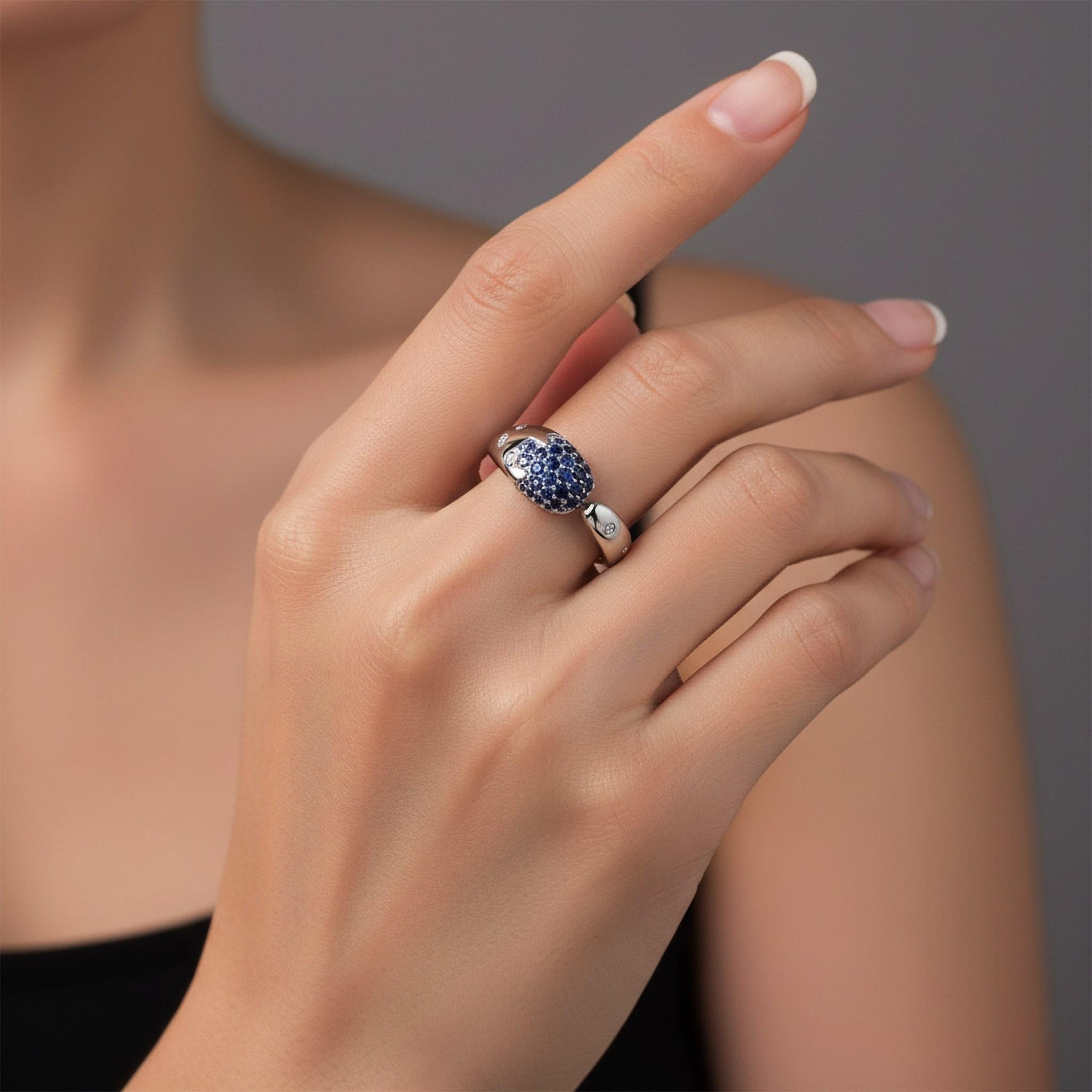 Im Angebot: Schlangenring 14K (oder 18k auf Anfrage) Weißgold Blau Saphir Ring () 2