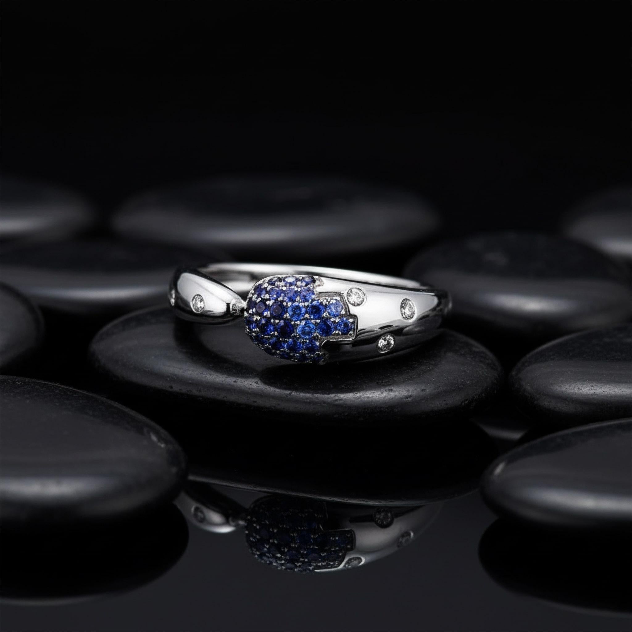 Im Angebot: Schlangenring 14K (oder 18k auf Anfrage) Weißgold Blau Saphir Ring () 3