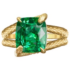 Snake Ring 6 Carat Intense Green Natural Tsavorite 18 Karat Yellow Gold