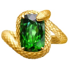 "Snake" Ring 6.6 Carat Intense Green Tourmaline 18 Karat Yellow Gold