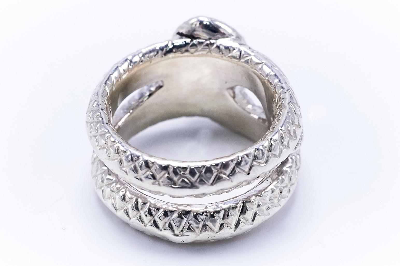 Brilliant Cut Snake Ring Black Diamond Sterling Silver Cocktail Ring J Dauphin For Sale