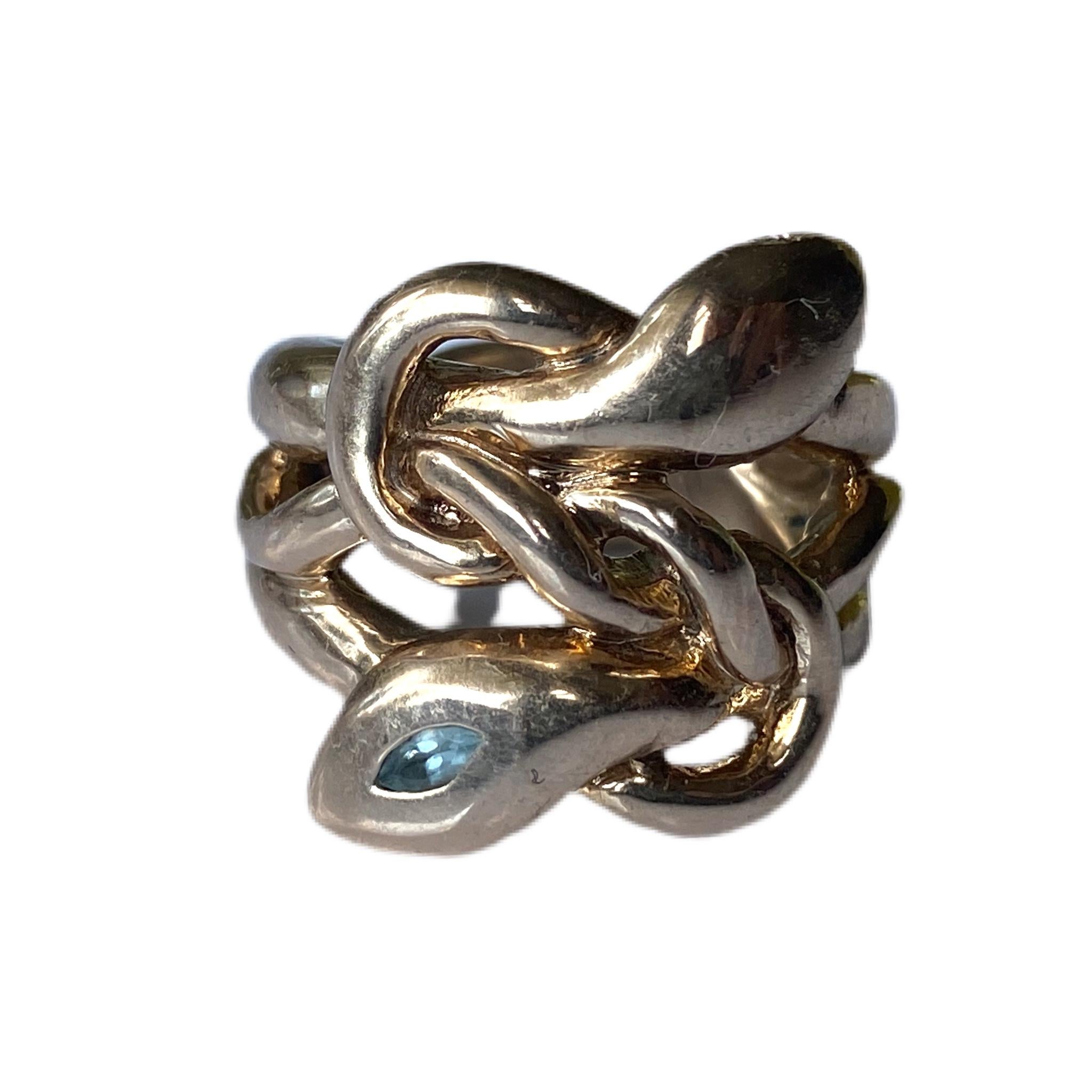 Marquise Cut Snake Ring Cocktail Ring Aquamarine White Diamond Ruby Bronze J Dauphin For Sale
