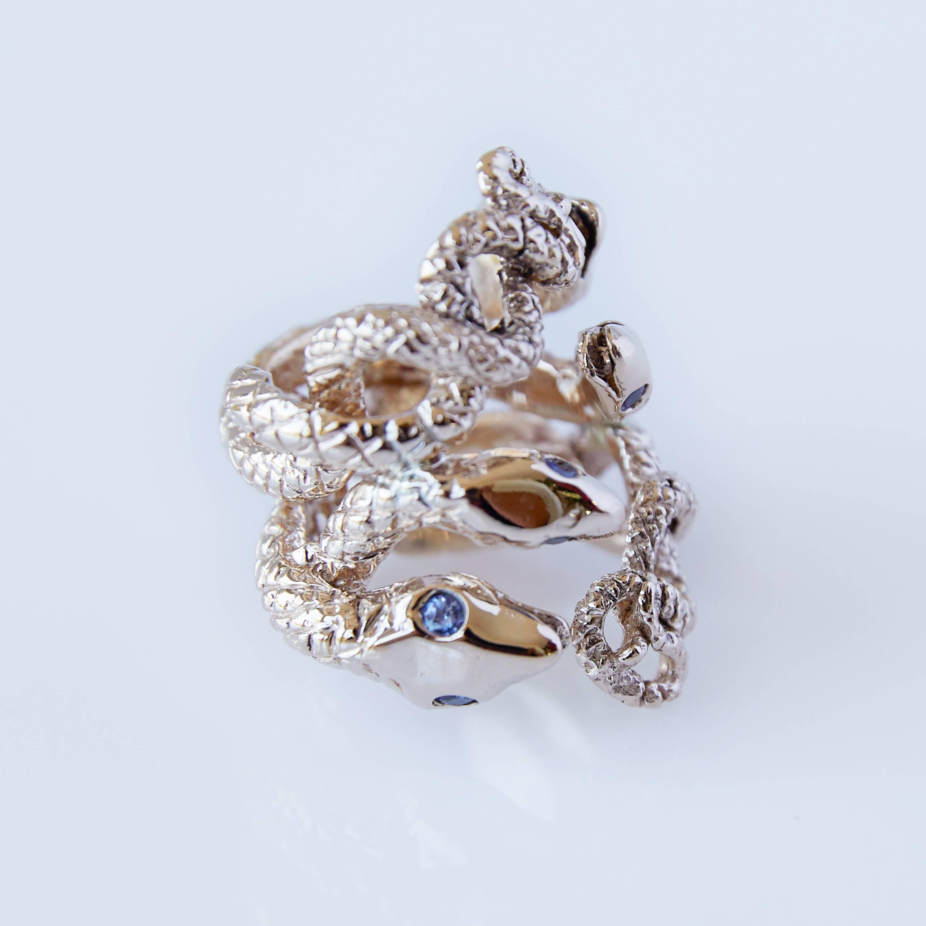 Contemporary Snake Ring Cocktail Ring Tanzanite Adjustable Bronze J Dauphin For Sale