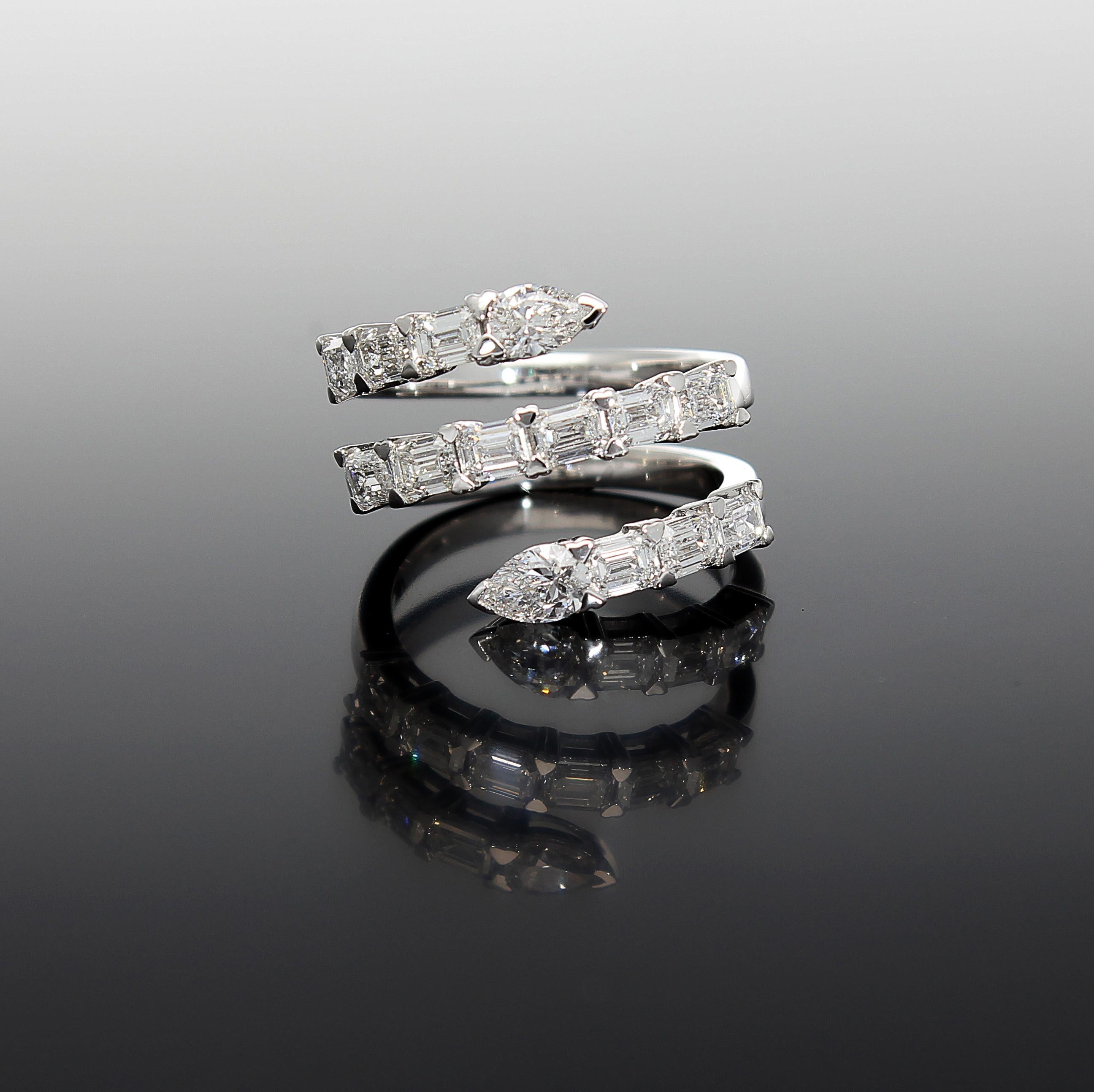 Snake Ring, Emerald Cut and Drop Cut Diamonds, 18 Kt White Gold 4
