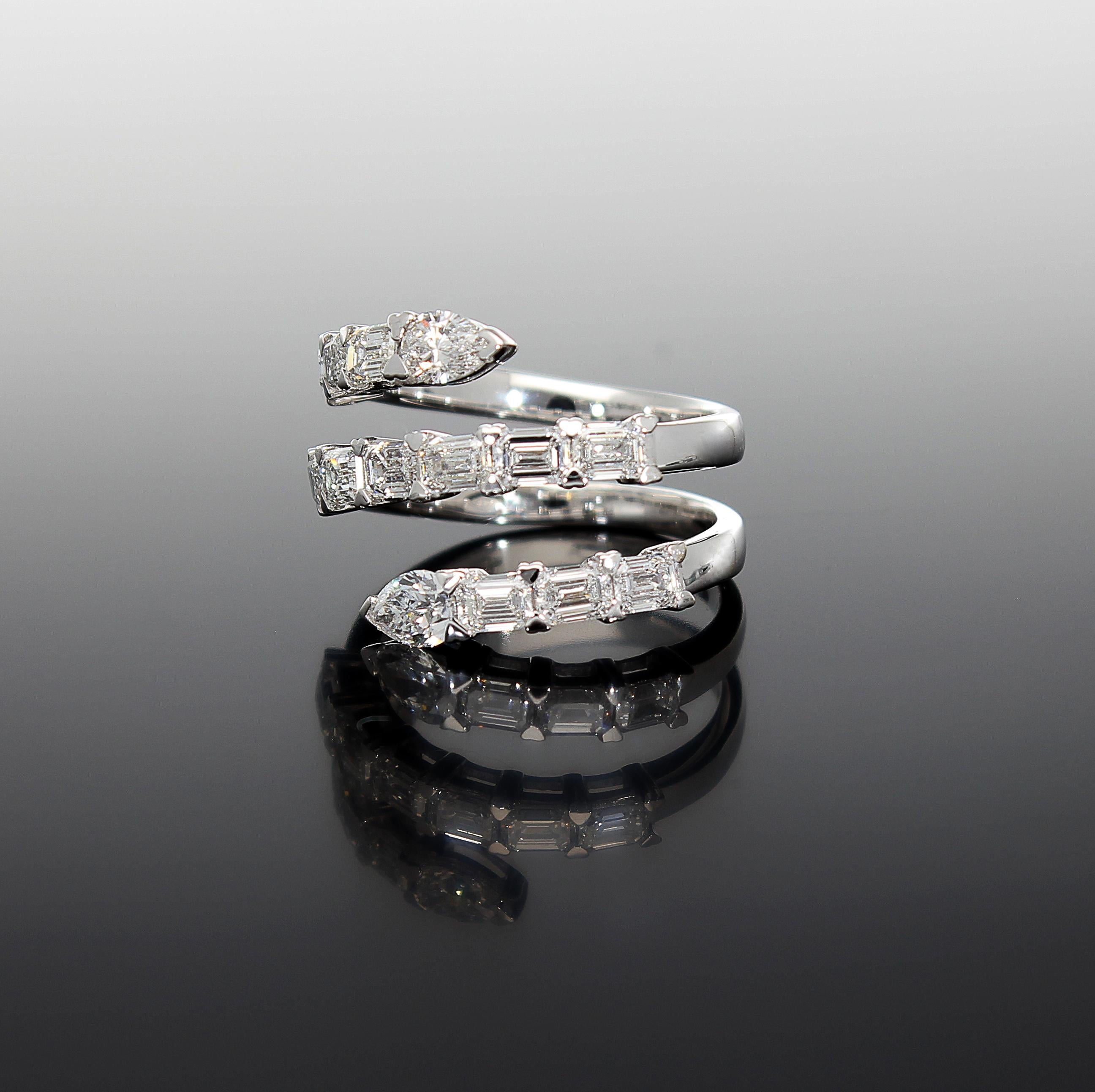 Snake Ring, Emerald Cut and Drop Cut Diamonds, 18 Kt White Gold 5