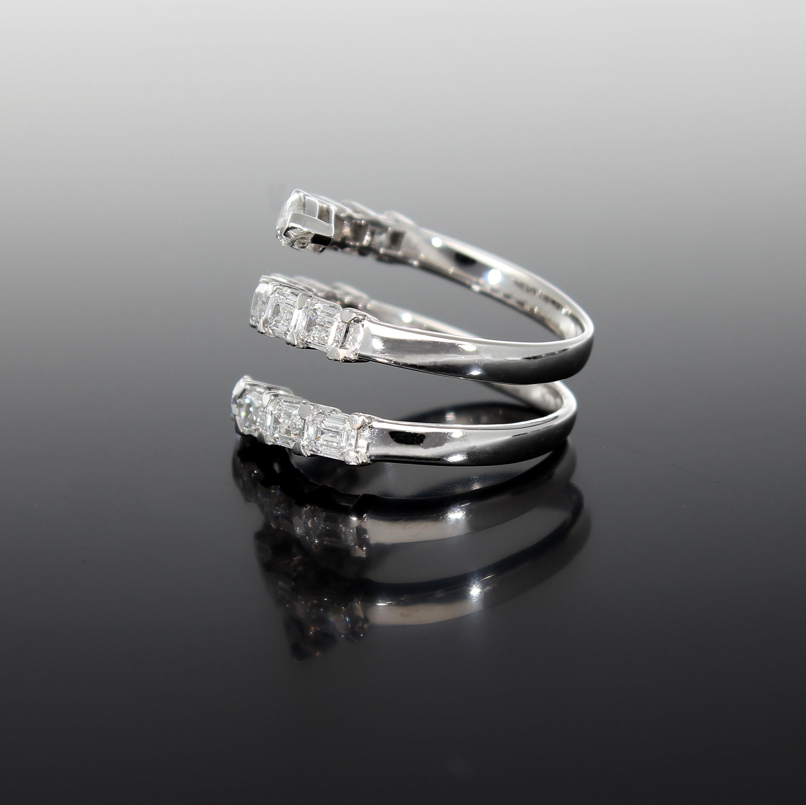 Snake Ring, Emerald Cut and Drop Cut Diamonds, 18 Kt White Gold 7