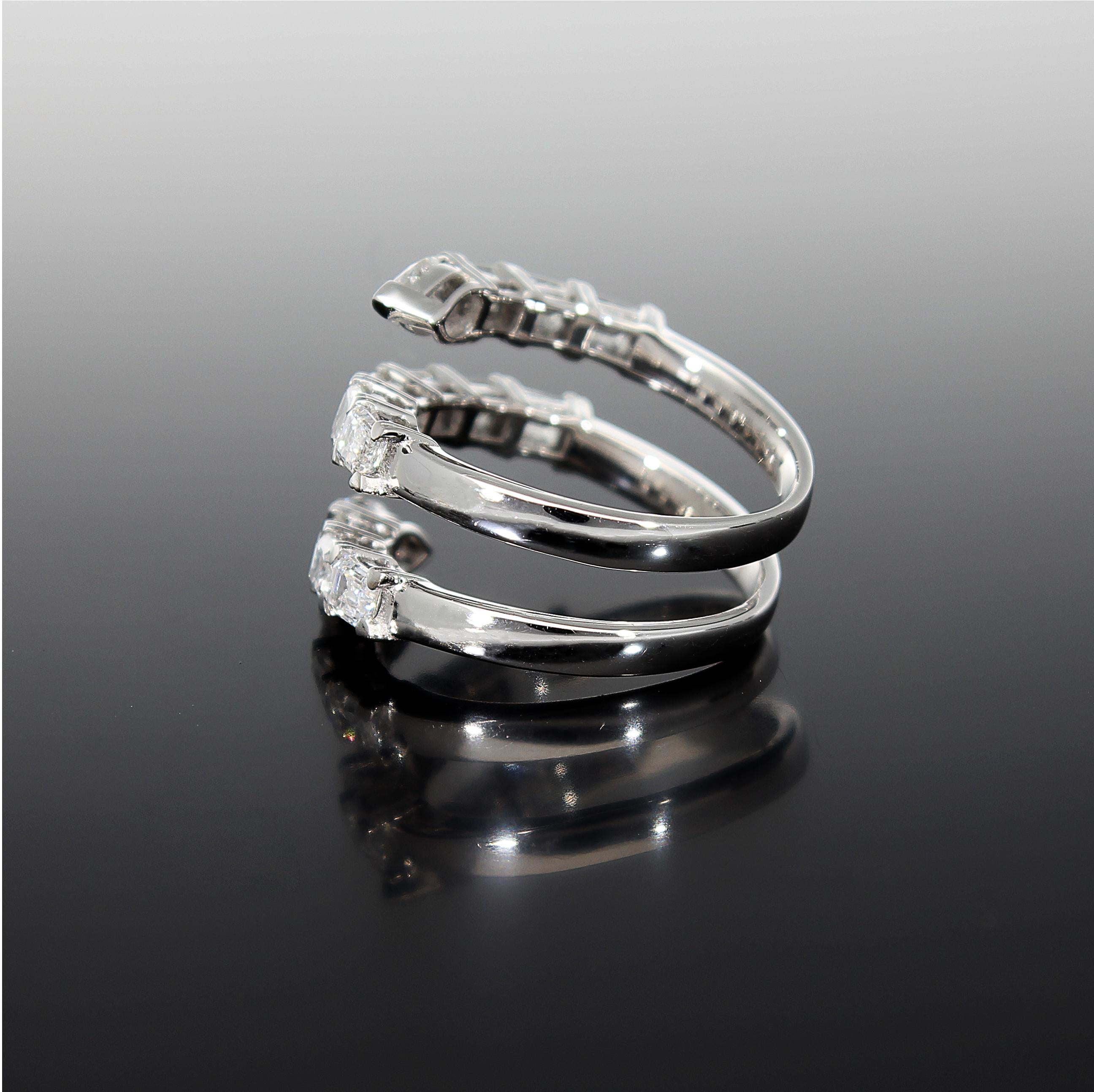 Snake Ring, Emerald Cut and Drop Cut Diamonds, 18 Kt White Gold 8