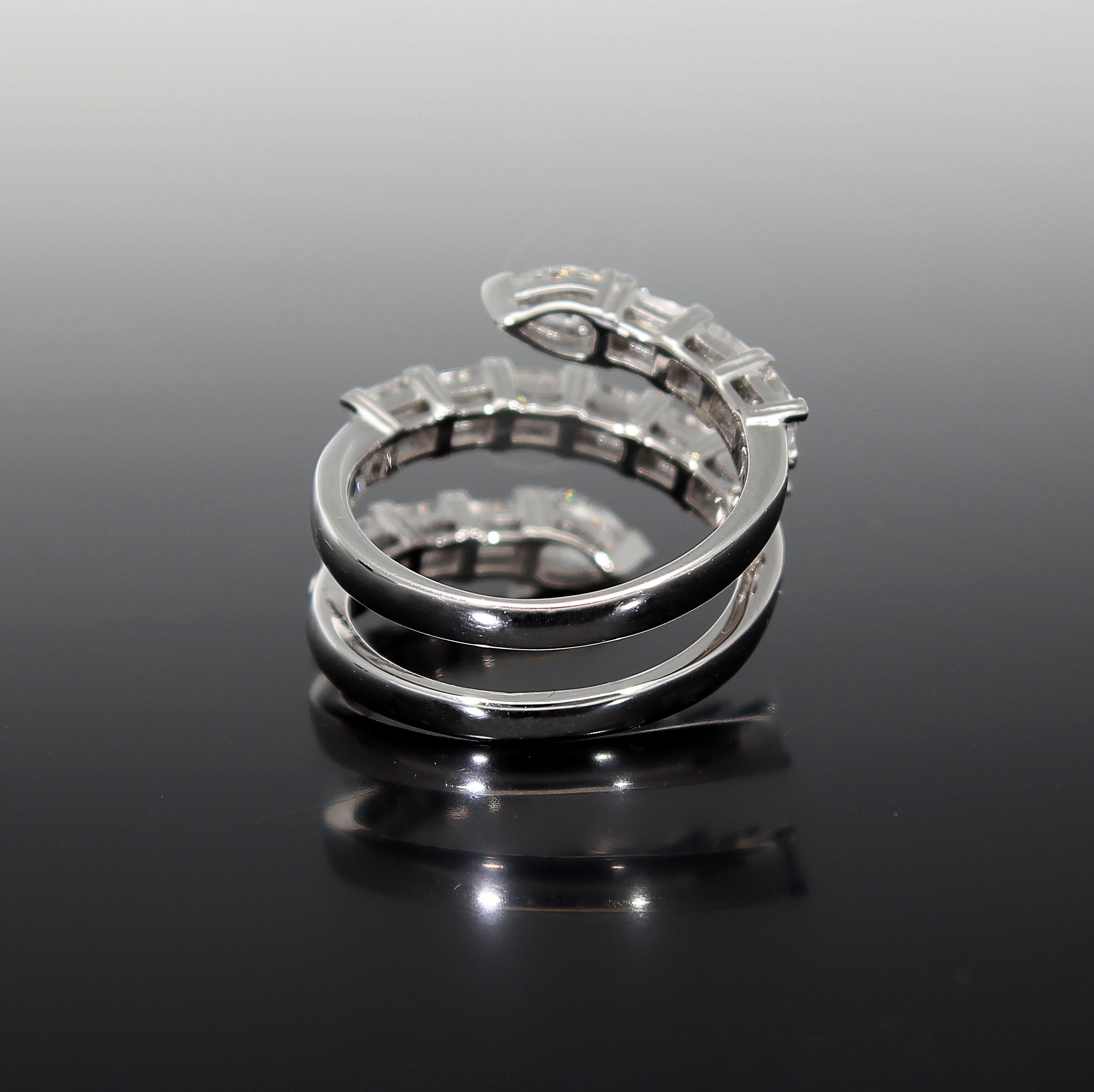Snake Ring, Emerald Cut and Drop Cut Diamonds, 18 Kt White Gold 9