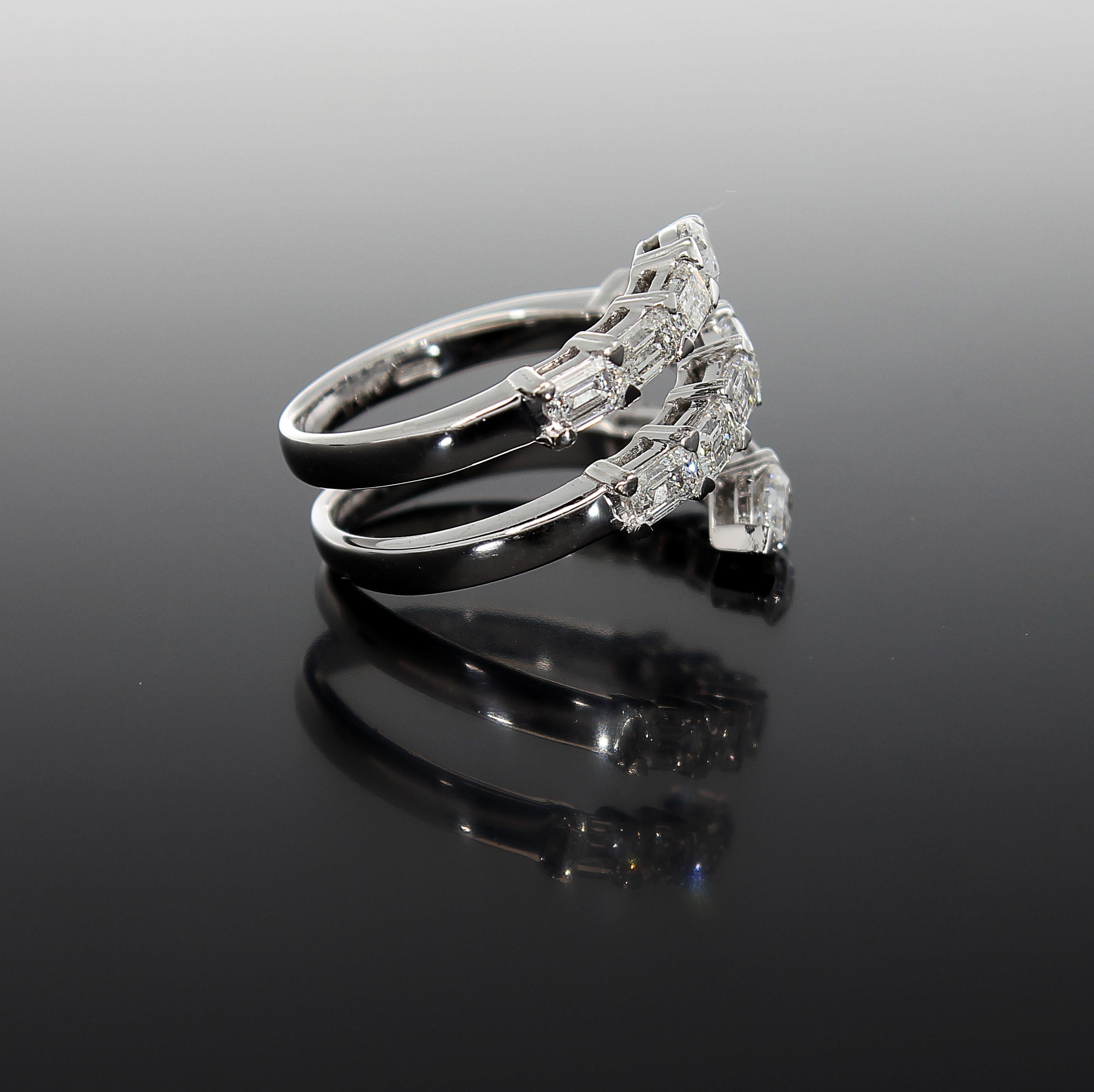 Snake Ring, Emerald Cut and Drop Cut Diamonds, 18 Kt White Gold 10