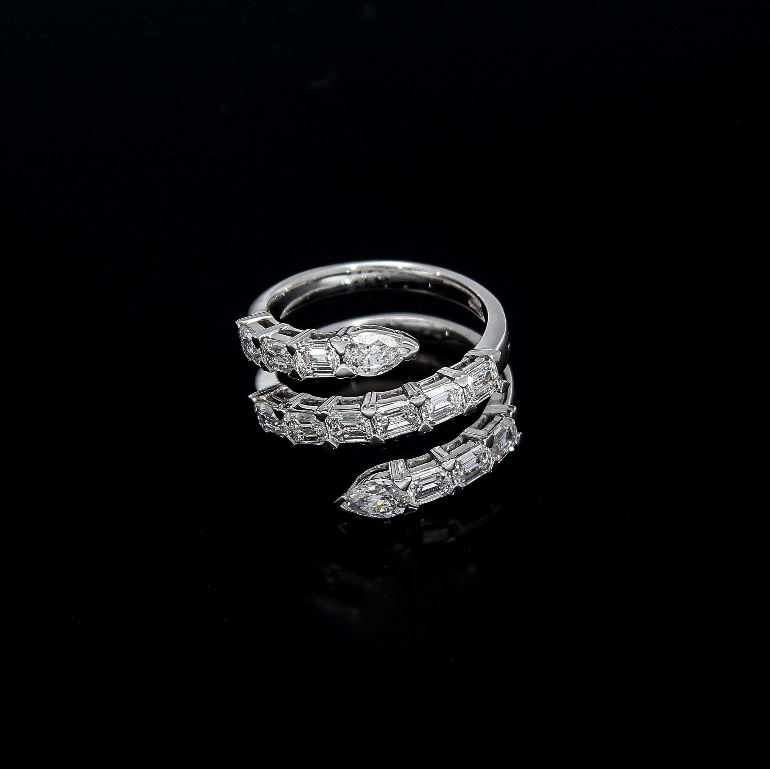 Snake Ring, Emerald Cut and Drop Cut Diamonds, 18 Kt White Gold 11