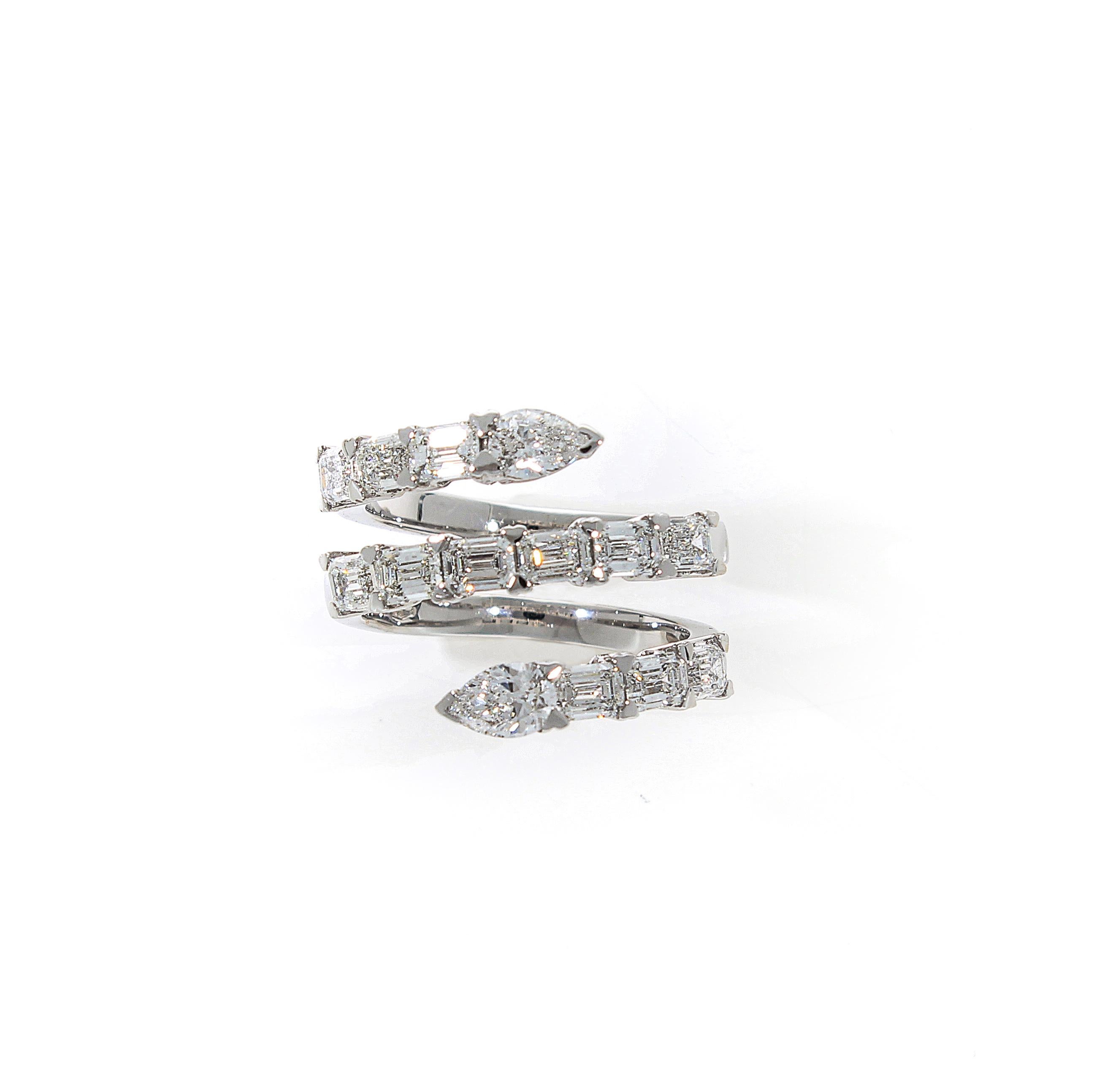 Snake Ring, Emerald Cut and Drop Cut Diamonds, 18 Kt White Gold 2