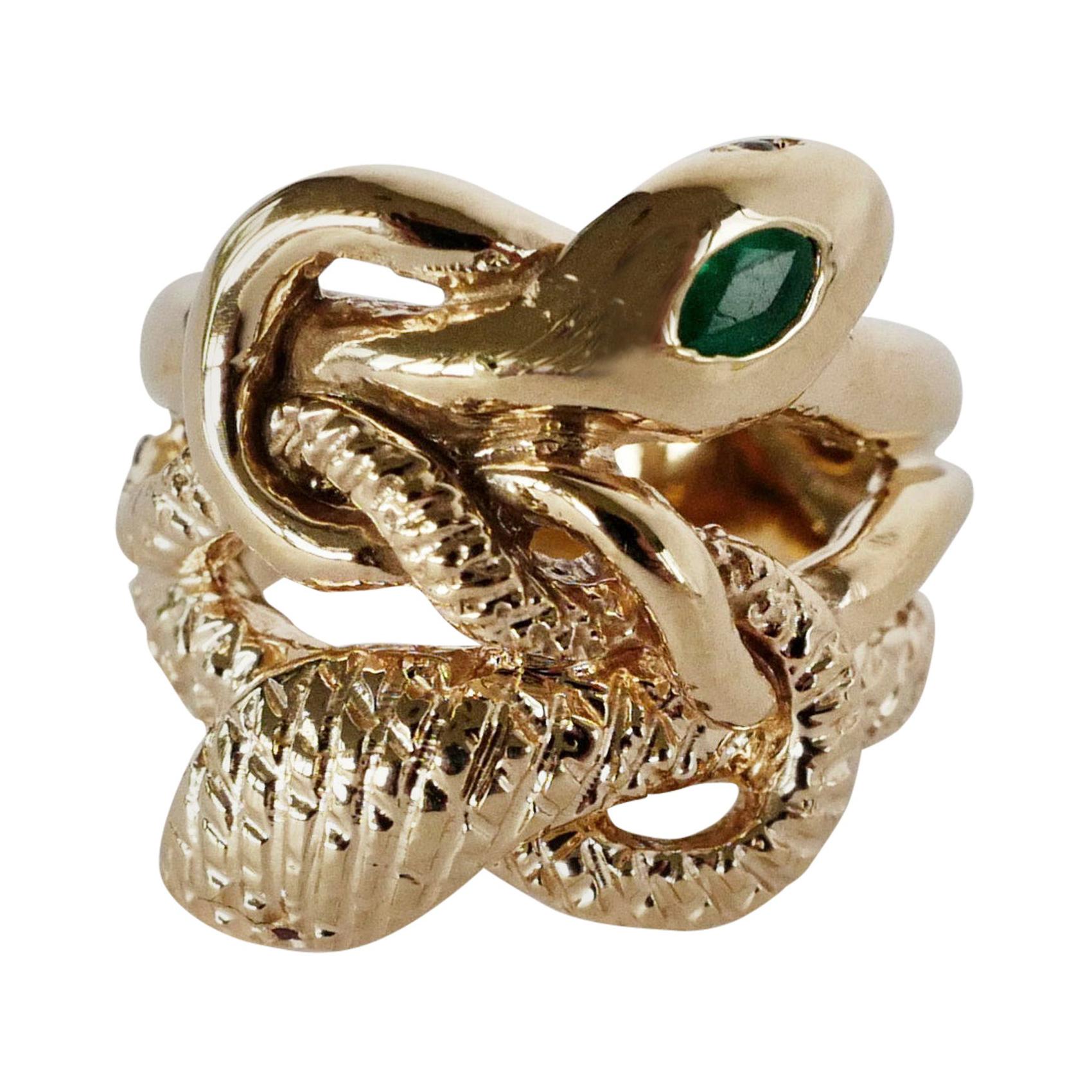 Gold Snake Ring Emerald Serpent White Diamond Ruby