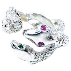 Snake Ring Emerald Pink Sapphire Sterling Silver Statement Cocktail J Dauphin