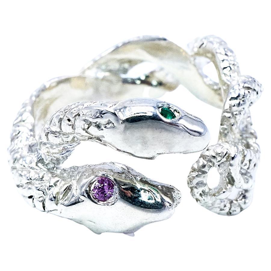 Snake Ring Emerald Pink Sapphire Sterling Silver Statement Cocktail J Dauphin For Sale