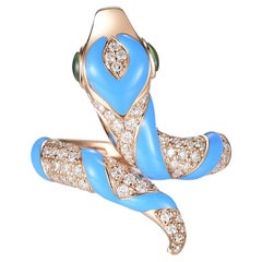 Snake Ring Enamel and Diamond Ring in 18 Karat Rose Gold