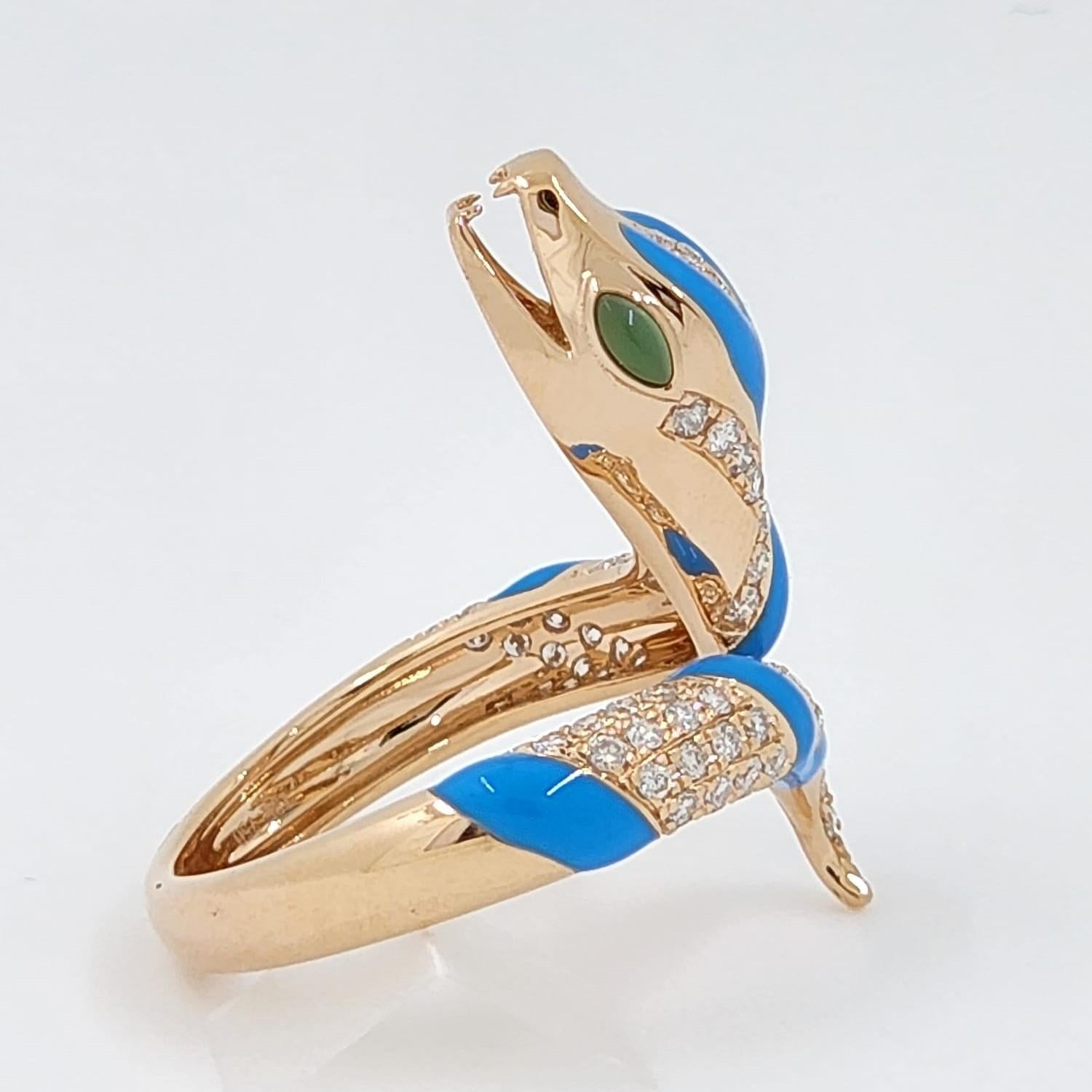 Schlangenring aus 18 Karat Roségold mit Emaille und Diamanten (Art déco)