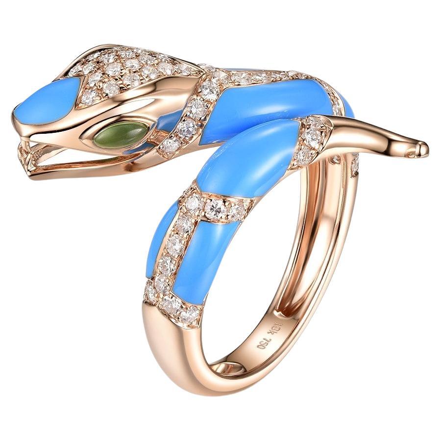 Snake Ring Enamel and Diamond Ring in 18 Karat Rose Gold For Sale