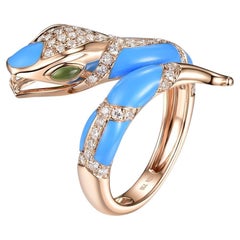 Snake Ring Enamel and Diamond Ring in 18 Karat Rose Gold