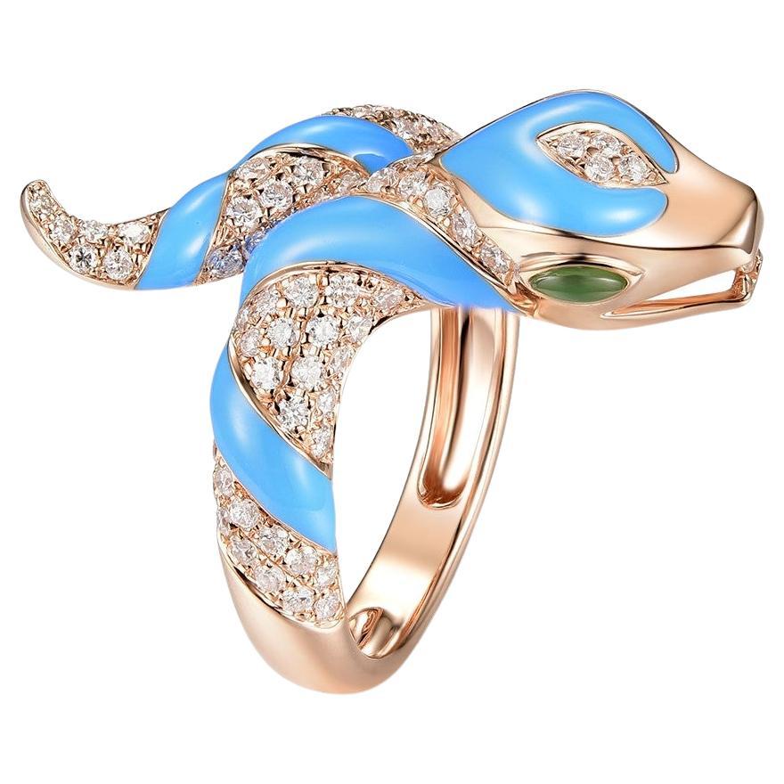 Schlangenring aus 18 Karat Roségold mit Emaille und Diamanten